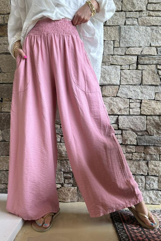 Basso Shirring Wide Leg Pant Rose